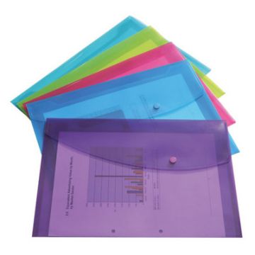 Foolscap Popper Wallets Assorted Bright Colours Pack of 5