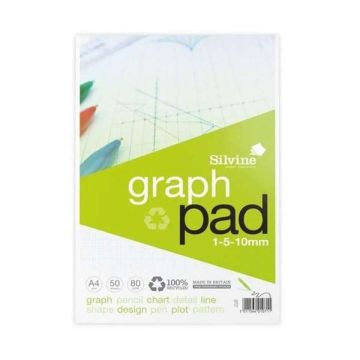 A4 Silvine Graph Pad 1-5-10mm Graph 50 Sheets