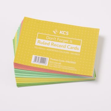 102 x 152mm KCS Assorted Colour Ruled Record Cards Pack of 5