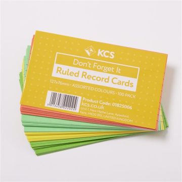 76 x 127mm KCS Assorted Colour Ruled Record Cards