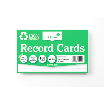 126 x 76mm 100% Recycled White Record Cards Pack 100