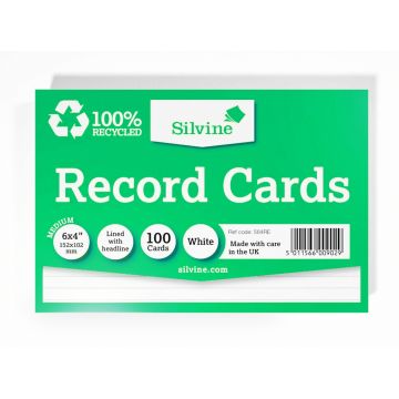 152 x 102mm 100% Recycled White Record Cards