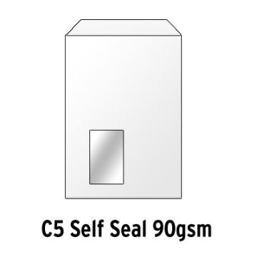 White Envelopes Self Seal Window C5 90gsm Box 500#