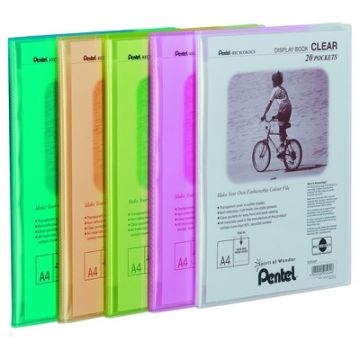 Pentel Transparent Display Books A4 Assorted Colours Pack 5