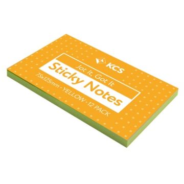 75 x 152mm KCS Yellow Sticky Notes 100 Notes Pack of 12