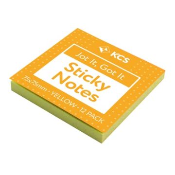 75 x 75mm KCS Sticky Notes Yellow Pack of 12 Pads