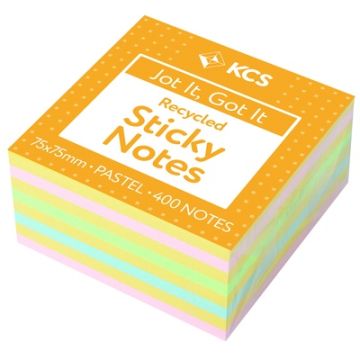 75 x 75mm 100% Recycled KCS Pastel Sticky Notes Cube 400 Notes