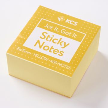 75 x 75mm KCS Sticky Notes Yellow Cube 400 Notes