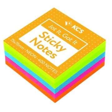 75 x 75mm KCS Neon Sticky Notes Cube 400 Notes