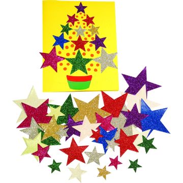 Glitter Paper Stars Assorted Colours Pack 210