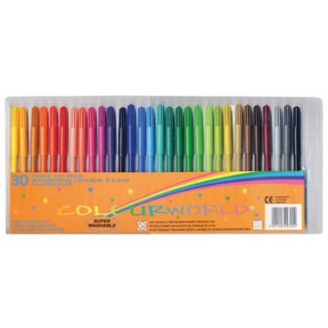 Coloured Fibre Pens Assorted Colours Pack of 30