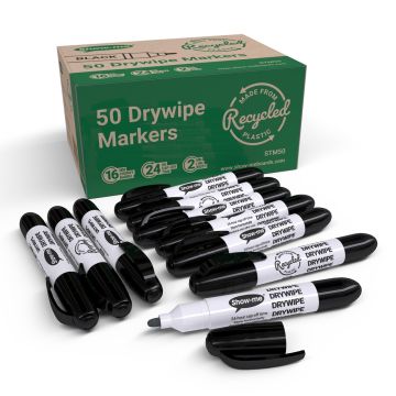 Show-meÂ® Eco Drywipe Markers Black Pack of 50