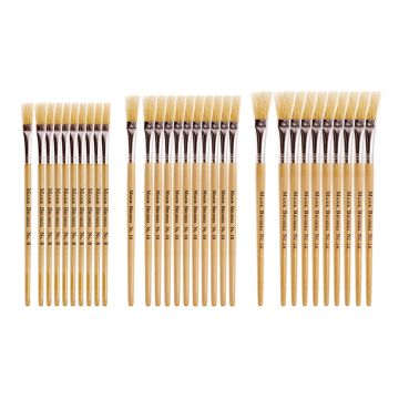 Assorted Hog Short Flat Paint Brushes Natural Pack of 30
