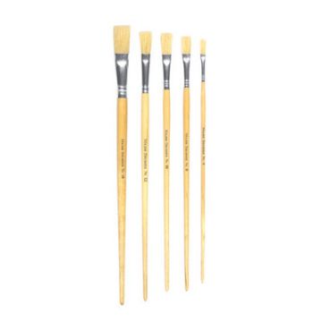 Hog Bristle Long Handle Flat Paint Brushes No.4 Natural Pack of 10