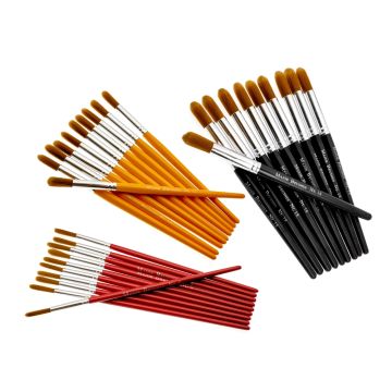 Flagged Golden Nylon Paint Brushes Assorted Pack of 30