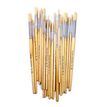 Hog Bristle Short Handle Round Paint Brushes Natural Pack of 25