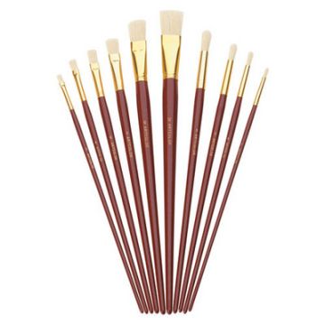 Hog Bristle Long Handle Paint Brushes Brown Pack of 10
