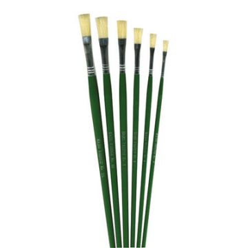 Hog Bristle Long Handle Flat Paint Brushes Green Pack of 6