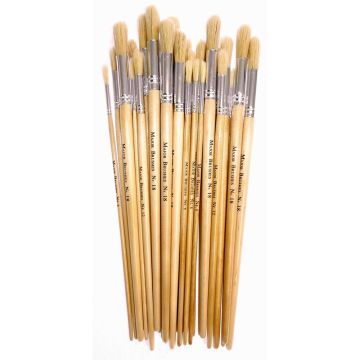 Hog Bristle Long Handle Round Paint Brushes Pack of 30