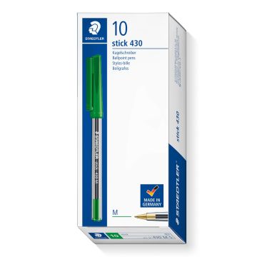 Staedtler Stick Ballpoint Pens Green Pack of 10