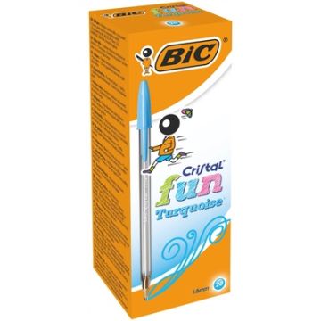 BIC Cristal Fun Colour Ballpoint Pens Turquoise Box of 20