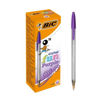 BIC Cristal Fun Colour Ballpoint Pens Purple Box of 20
