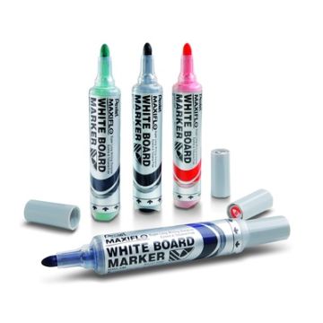 Pentel Maxiflo Liquid Ink Drywipe Markers Black Pack of 12