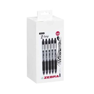 Zebra Z-Grip Smooth Retractable Ballpoint Pens Black Pack 50