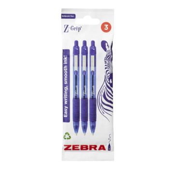 Zebra Z-Grip Smooth Retractable Ballpoint Pens Blue Pack of 3
