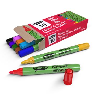 Show-me Slim Drywipe Pens Medium Tip Assorted Colours Pack of 10