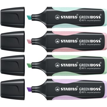 STABILO GREEN BOSS Highlighters Assorted Pastel Colours Pack of 4