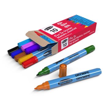 Show-me Slim Drywipe Pens Fine Tip Assorted Colours Pack of 10