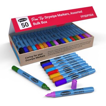 Show-me Slim Drywipe Pens Fine Tip Assorted Colours Pack of 50