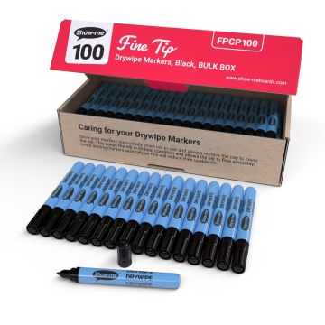 Show-me Slim Drywipe Pens Fine Tip Black Pack of 100
