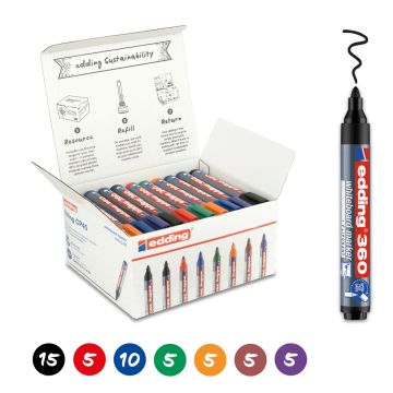 edding 360 Drywipe Markers Bullet Tip Assorted Colours Pack of 50