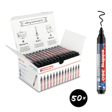edding 360 Drywipe Markers Bullet Tip Black Pack of 50