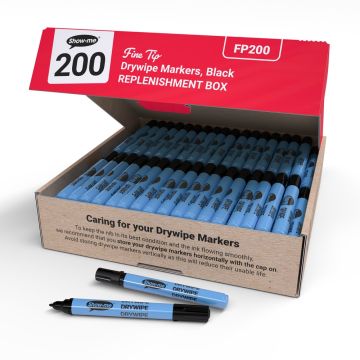 Show-Me Slim Drywipe Pens Fine Tip Black Pack of 200