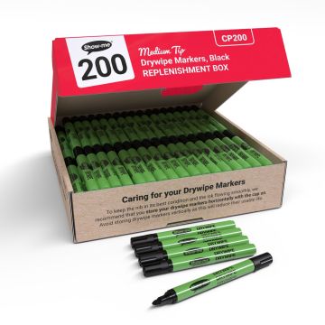 Show-Me Slim Drywipe Pens Medium Tip Black Pack of 200