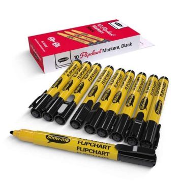 Show-me Flipchart Markers Black Pack of 10