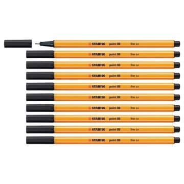 STABILO Point 88 Fineliner Pens Black Pack of 10
