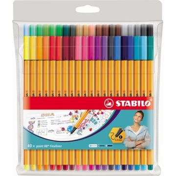 STABILO Point 88 Fineliner Pens Assorted Colours Pack of 40