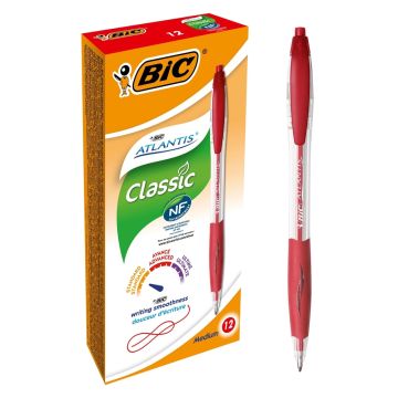BIC Atlantis Retractable Ballpoint Pens Red Pack of 12