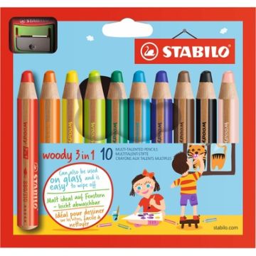 STABILO Woody Colouring Pencils Pack of 10 and Sharpener