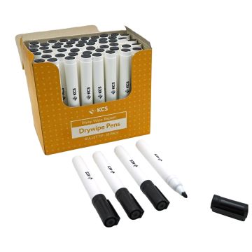 KCS Drywipe Markers Bullet Tip Black Box of 50