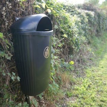 Post Mounted Hooded Litter Bin 50 Litres Black