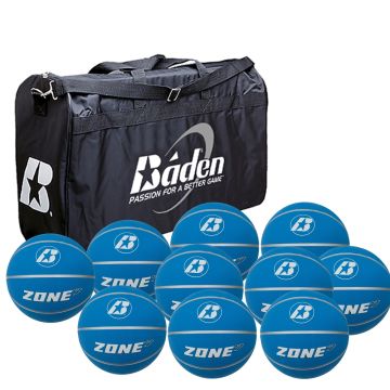 Baden Ball Game Day Bag plus 10 Baden Zone Blue Size 7 Basketballs