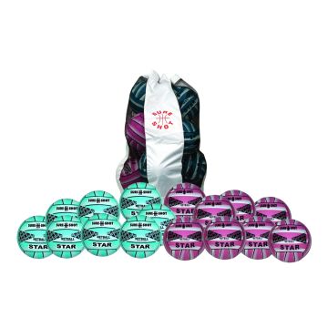 Sure Shot 15 Ball Game Bag with 15 size 4 Star Netballs (7 pink and 8 blue)