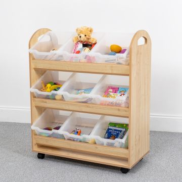 Wild Wood Tilt Tote Storage Trolley 9 Clear Tubs Maple