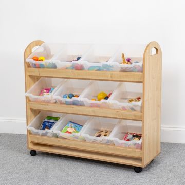 Wild Wood Tilt Tote Storage Trolley 12 Clear Tubs Maple