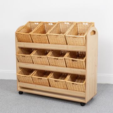 Wild Wood Tilt Tilt Tote Storage Trolley 12 Baskets Maple